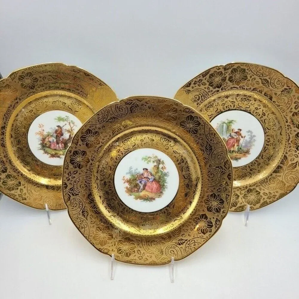 Antique Limoges French Dinner Plates Hand Painted 22K Gold Victorian Lot 3